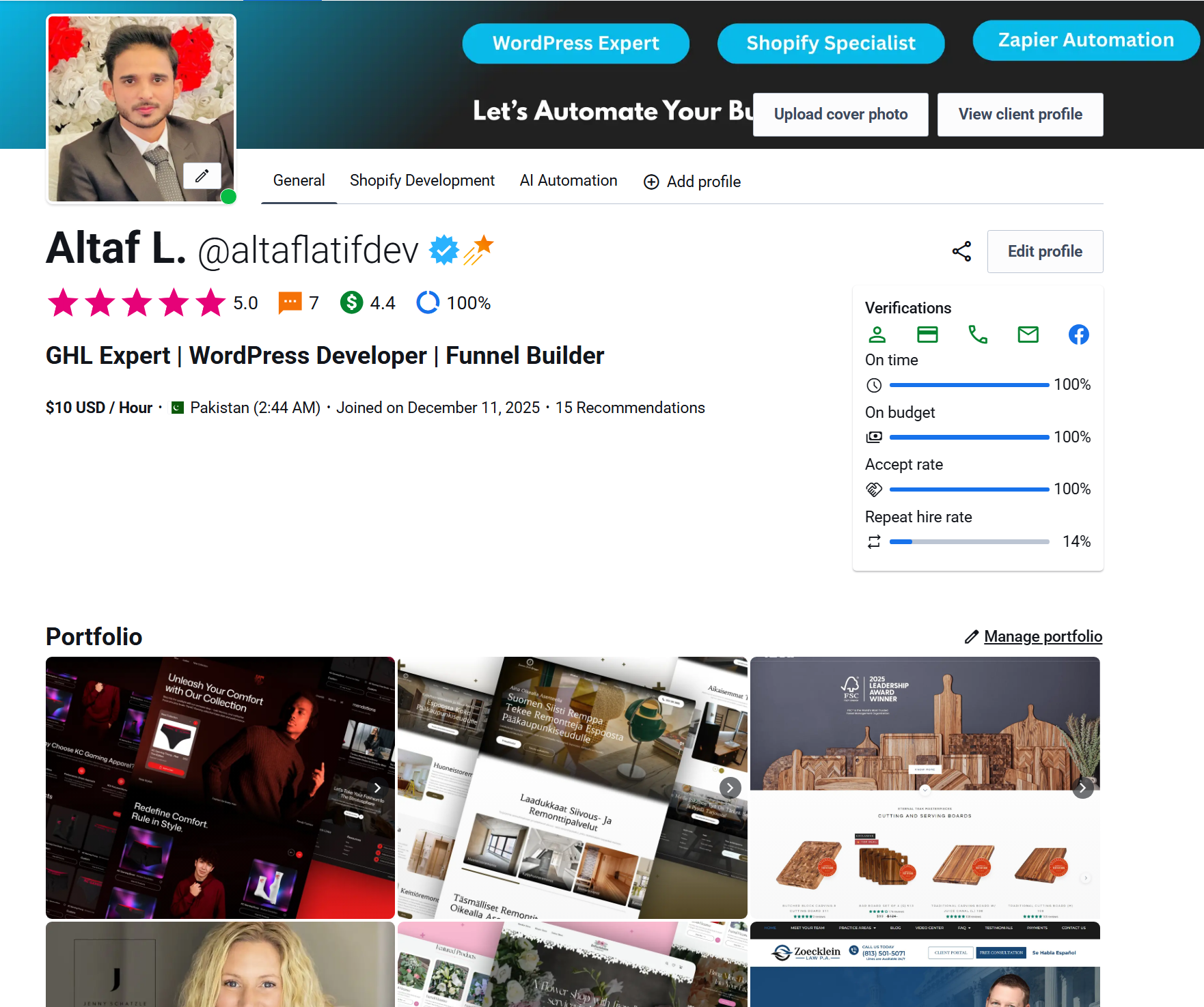 Freelancer Profile Screenshot